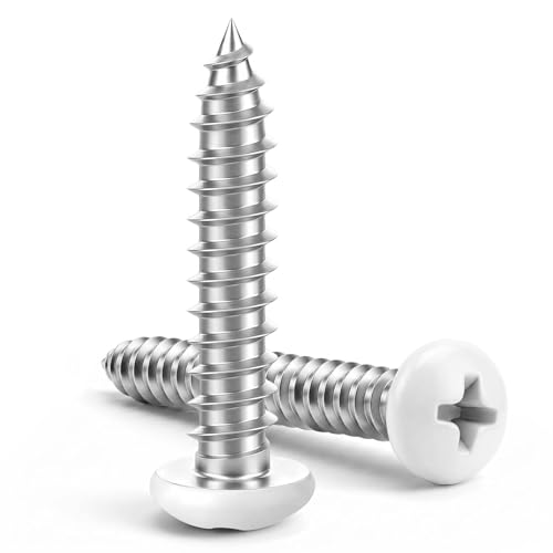 #10 x 1-1/2" Pan Head Wood Screws, Sheet Metal Screws Self Tapping Screws, Stainless Steel 18-8 (304), White Head, 50 PCS - size: #10 x 1-1/2"