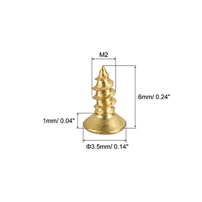 uxcell Brass Wood Screws, M2x6mm Phillips Flat Head Self Tapping Connector for Door Hinges, Wooden Furniture, Home Appliances 25Pcs - size: M2x6mm