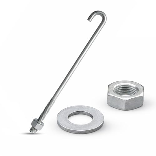 3/4" x 14" Galvanized Threaded J-Bolt Concrete Anchor (Nut & Washer Included) - Sandbaggy (3/4" x 14", 5, Count)
