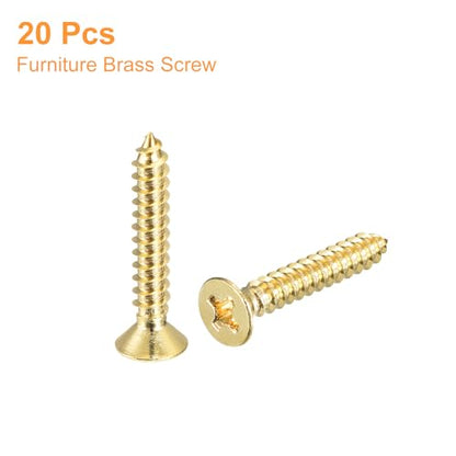 uxcell 20Pcs Brass Wood Screws, M3.5 x 20mm Phillips Flat Head Self Tapping Screw Woodworking Screw for Door Hinges, Wooden Furniture, Home Appliances - size: M3.5 x 20mm