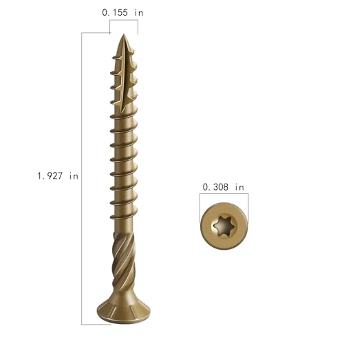 Wensilon #8 * 2" Deck Screws, (2336pcs) 15 lbs.Exterior Wood Screws, Rust Resistant epoxy Coated, Bronze, T20 Star Bit - color: Yellow, size: 8*2