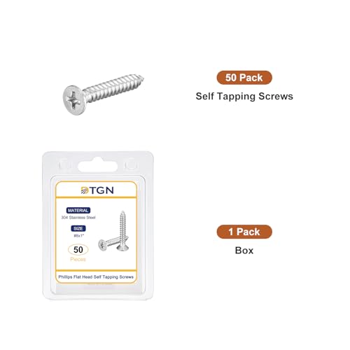 DTGN 50Pcs #8x1 Flat Head Wood Screws, 304 Stainless Steel - Silver - color: Silver, size: #8x1"