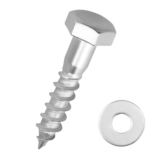 20-Sets M6 x 35mm Hex Head Lag Screws Bolts with Flat Washers, 304 Stainless Steel (18/8), Partial Thread, Heavy Duty Hex Head Lag Deck/Wood Screws - size: M6 x 35mm
