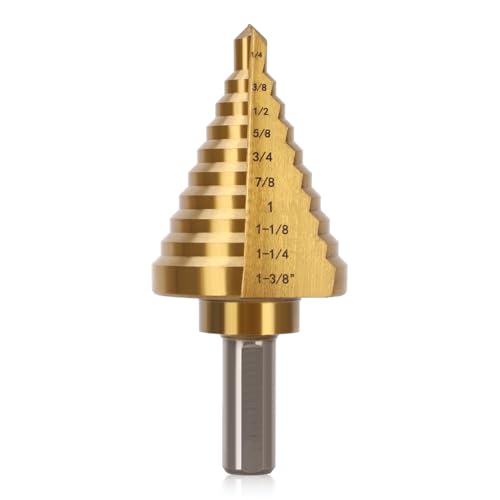 Titanium Step Drill Bit with 10 Sizes, 1/4 to 1-3/8 Inches High Speed Steel Drill Cone Bits for Sheet Metal Hole Drilling Cutting, HSS Multi Size Hole Stepped Up Unibit for DIY - style: 1PC Step Drill Bit