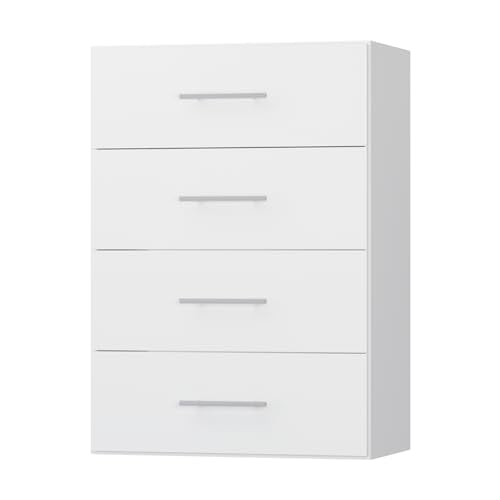 4 Drawer Short Tower Closet Unit, Modular Closet System, Wood Closet System Organizer with Storage for Walk In Closets, Clothing Rack Closet for Hanging Clothes, Bedroom, White, 19.5"W - color: White, size: 19.5" Wide, style: 4 Drawer Short Tower