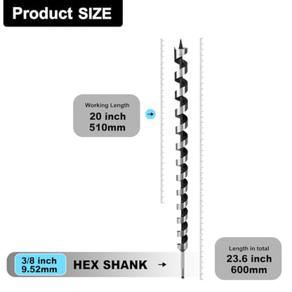 1-1/8" X 23.6" Auger Bit for Wood, 28x600mm Extra Long Auger Drill Bit - size: 1-1/8" (28mm)diameter, style: 23.6 inch / 600mm Length