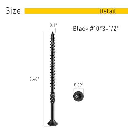 100pcs Deck Screws #10 x 3-1/2 Inch Wood Screw Star/Trox Drive Structural Screw for Timber, Log, Landscaping Wood Etc. - color: Black, size: #10 x 3-1/2"