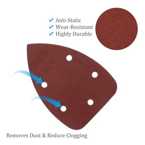 25pcs Mouse Sander Detail Sandpaper - [3000 Grit, 3.5" x 5.5"] Triangle Hook and Loop Assorted Sanding Pads Sheet for Wood Furniture Polishing Use | 5 Hole, Aluminum Oxide