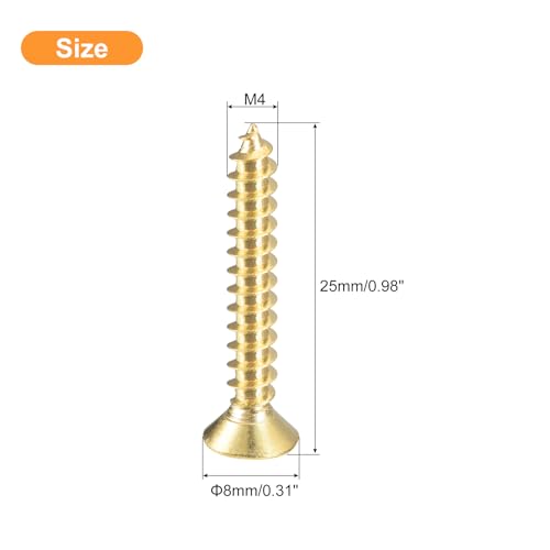 uxcell 20Pcs Brass Wood Screws, M4 x 25mm Phillips Flat Head Self Tapping Screw Woodworking Screw for Door Hinges, Wooden Furniture, Home Appliances - size: M4 x 25mm