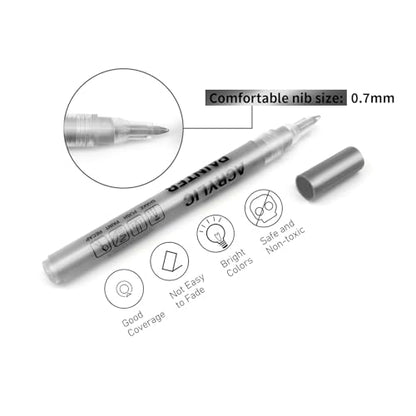 Silver Acrylic Paint Pens 6 Pcs Permanent Marker Pens Extra Fine - color: Silver