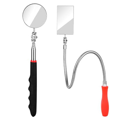 Telescoping & Bendable Inspection Mirror – Round & Square Heads, Black/Orange - color: Red/Black