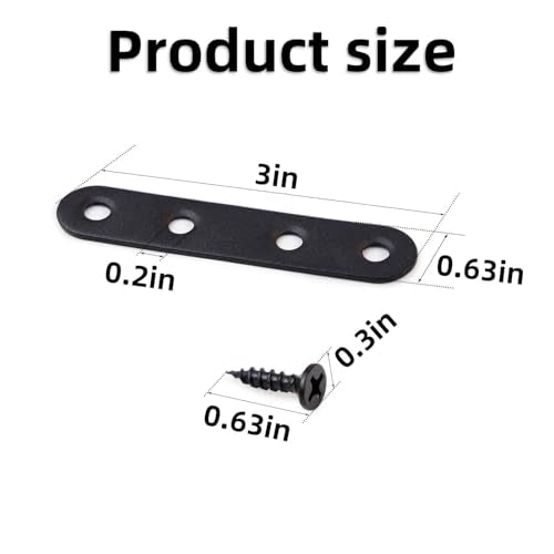 12 Pcs Flat Straight Brace Flat Straight Bracket Stainless Steel Flat Plate Straight Brackets Metal Mending Joining Plates for Wood Furniture Repair Fixing Bracket Connector with Screws (Black)