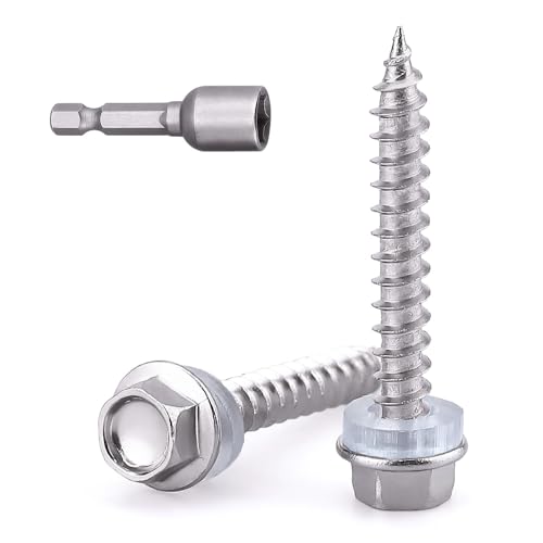 #12 x 2 Hex Head Self Tapping Screws for Wood Fiberboard, 410 Stainless Steel, Hexagon Head Quick Self Tapping Screws, 50 PCS, with Hex BIt - size: #12 x 2"