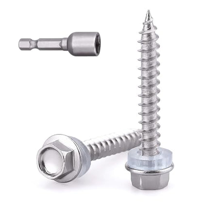 #12 x 2 Hex Head Self Tapping Screws for Wood Fiberboard, 410 Stainless Steel, Hexagon Head Quick Self Tapping Screws, 50 PCS, with Hex BIt - size: #12 x 2"