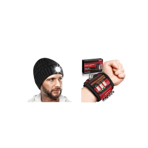 Multifunctional LED Beanie and Magnetic Wristband Tool Set - Unisex, Ideal for Outdoor Sports & DIY Projects, Perfect Holiday Gift