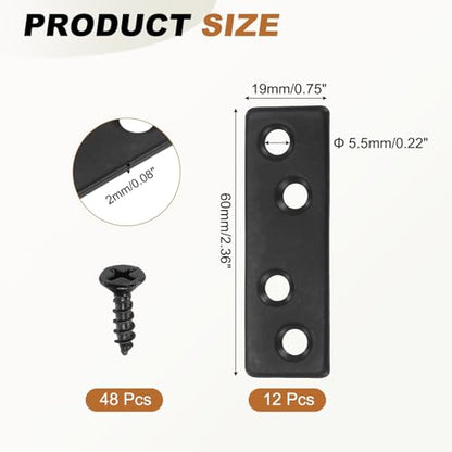 uxcell Flat Straight Brace Bracket Iron Shelf Support 2.36"x0.75" 12Pcs - color: Black, size: 2.36"x0.75"