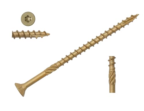 LBY 50pcs Deck Screws, # 10 × 3-1/2'' Heavy-Duty Outdoor Wood Screws, Alloy Steel, Galvanized & Rust-Resistant with Road Rust Treasure Technology, Star Bit, (Golden) - size: # 10 × 3-1/2''