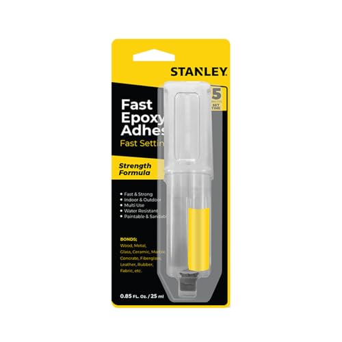 STANLEY Fast-Setting Epoxy Glue - Two-Part Epoxy Adhesive, 5 Minute Cure Time, Fast Bonding for Wood, Glass, Metal and More - 0.85 oz - 1 Pack - size: 1 Pack, style: Fast Epoxy