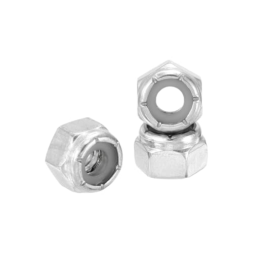 50Pcs 1/4"-28 Nylon Locking Hex Nuts 304 StainlessSteel Silver - color: Silver, size: 1/4"-28