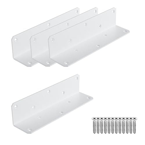 8" x 2" x 2" L Brackets Heavy Duty, Large Iron Corner Bracket Metal Joint, Thickness 3mm Including Screws, for Wooden Bookshelf Furniture Cabinet (White-4PCS) - size: 8" x 2" x 2" - 4pcs - White