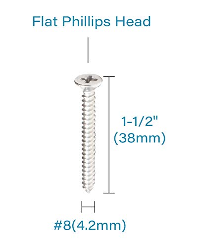 IMScrews 100pcs #8 x 1-1/2" (38mm) Stainless Flat Head Phillips Wood Screws 18-8 (304) Stainless Steel Countersunk Self Tapping Screws - size: #8 x 1-1/2"
