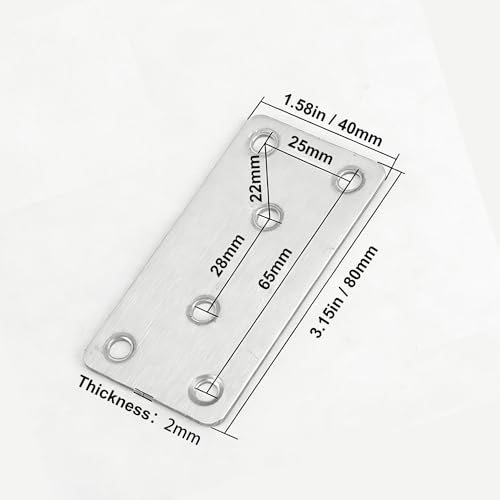20Pack Stainless Steel Flat Bracket Mending Plate,Stainless Steel Mending Joining Plates，Heavy Duty Flat Bracket Metal Mending Plates for Wood, Shelves, Furniture, Cabinet ,3.15X1.57X0.08IN - size: 20Pack-3Inch