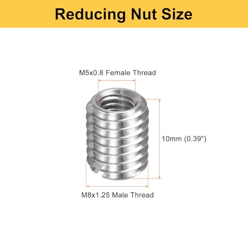 HARFINGTON 20pcs Thread Repair Inserts M8 x 1.25 Male to M5 x 0.8 Female Thread 10mm Long Stainless Steel Reducing Nuts Metric Self Tapping Sleeves Threaded Reducer Industrial Fasteners - size: M8 x 1.25 Male to M5 x 0.8 Female x 10mm