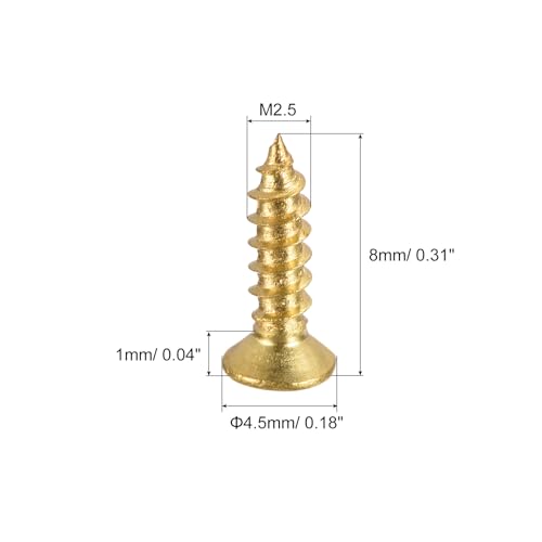 uxcell Brass Wood Screws, M2.5x8mm Phillips Flat Head Self Tapping Connector for Door Hinges, Wooden Furniture, Home Appliances 50Pcs - size: M2.5x8mm