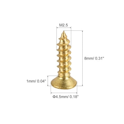 uxcell Brass Wood Screws, M2.5x8mm Phillips Flat Head Self Tapping Connector for Door Hinges, Wooden Furniture, Home Appliances 25Pcs - size: M2.5x8mm