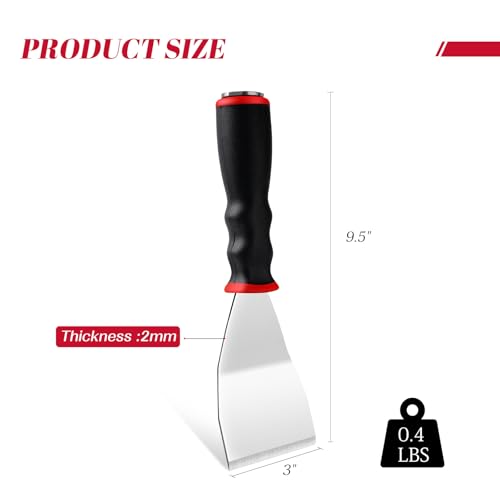 Mister Rui 3 Inch Metal Scraper, Bent Heavy Duty Curved Paint Scraper Tool