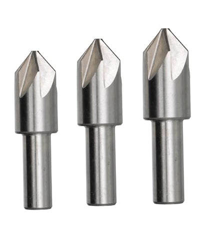 Drill America 3 Piece 6-Flute Countersink Set, Sizes: 1/4, 3/8 and 1/2, 82 Degrees - size: 3 Piece Set (1/4, 3/8, 1/2), style: 6 Flute