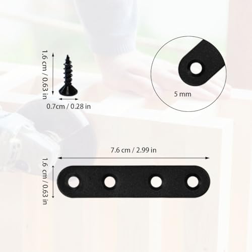 12 Pcs Black Straight Brace, Flat Straight Bracket with Screws - color: Black