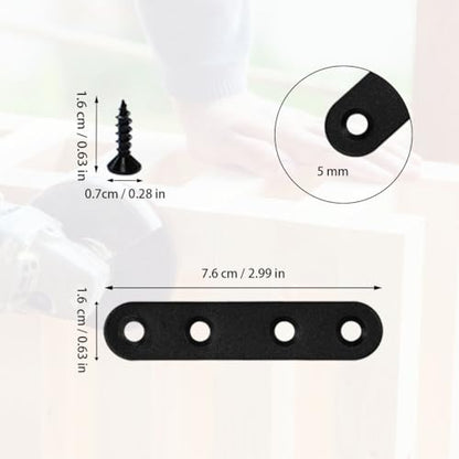 12 Pcs Black Straight Brace, Flat Straight Bracket with Screws - color: Black
