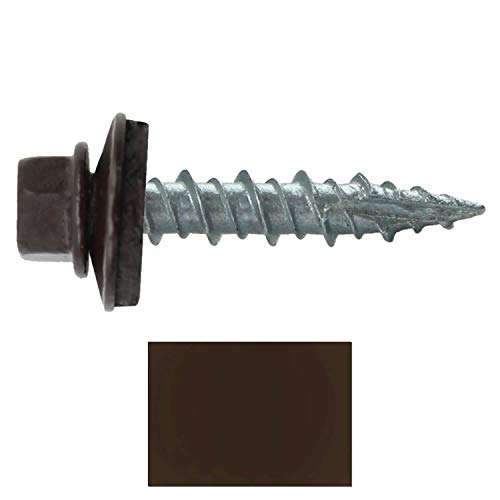 10 x 1 Dark Brown Metal Roofing Screws - Hex Washer Head- Self-Starting/Tapping - EPDM Washer. 1 Bag - 250 Screws - color: DARK BROWN, size: 1"