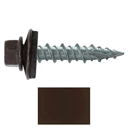 10 x 1 Dark Brown Metal Roofing Screws - Hex Washer Head- Self-Starting/Tapping - EPDM Washer. 1 Bag - 250 Screws - color: DARK BROWN, size: 1"