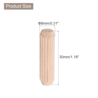 uxcell 200 Pcs Wooden Dowel Pins, 8 x 30mm (0.31 x 1.18 Inch) Wood Dowels Rods, Fluted Dowel Joints for Grooved Woodworking Furniture Craft - size: 8 x 30mm