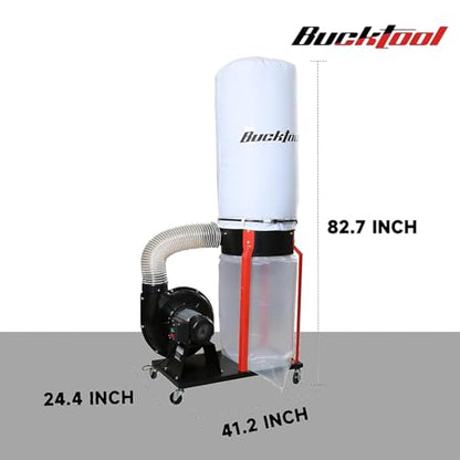 BUCKTOOL 1-1/2 HP Dust Collector, Internal Dust Baffle, 1100 CFM Airflow - size: 1100CFM
