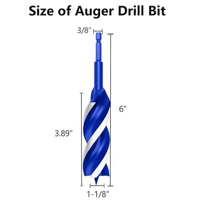 1-1/8 Inch Auger Drill Bit for Wood, 6" Long Carbon Steel Quick Change Hex Shank Wood Drill Bit for Hardwood, Softwood and Plastic (Blue) - size: 1-1/8" x 6"