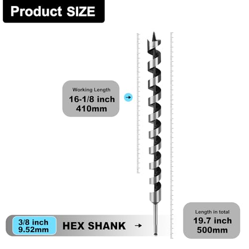 1-1/4" X 19.7" Auger Bit for Wood, 32x500mm Extra Long Auger Drill Bit - size: 1-1/4" (32mm)diameter, style: 19.7 inch / 500mm Length