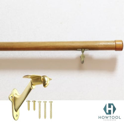 Stair Handrail Brackets Wooden Railing Support Champagne Brass, 3 Pack | HOWTOOL - color: Champagne Brass