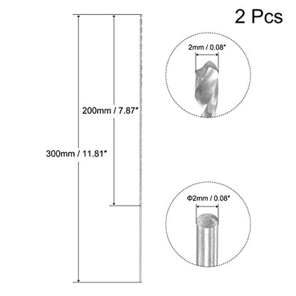 uxcell HSS Extra Long Twist Drill Bits,2mm Drill Dia 300mm Length 2Pcs - size: 2x300mm