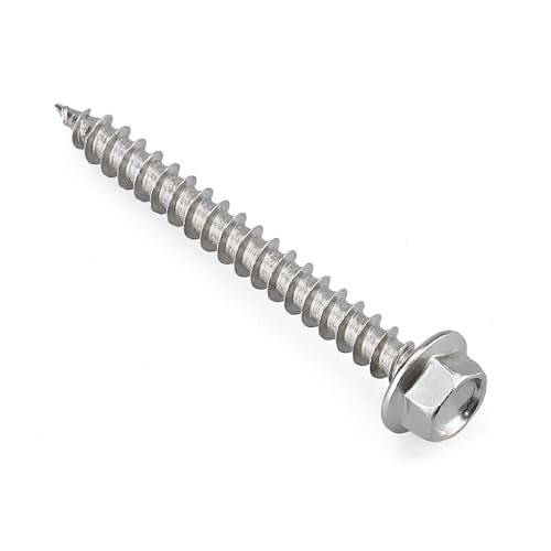 #12 x 1-1/2" Flanged Hex Head Fiberboard Wood Screws 50-Pack, 410 Stainless Steel Rust-Resistant Screws for Furniture & Wood Working Projects, Hex Bit Included - size: #12 x 1-1/2