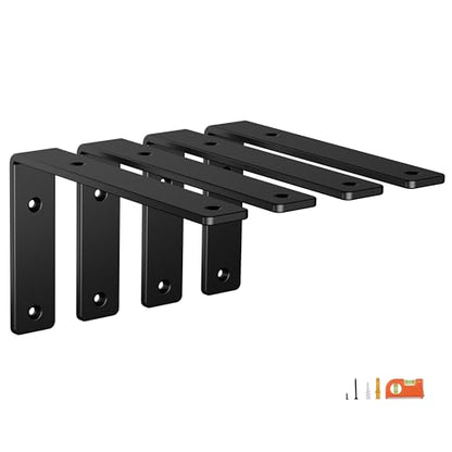 NEODROP 4-Pack 6 Inch Heavy Duty Shelf Brackets, Premium Floating L Bracket for Wall, Kitchen, Mantel Shelves Support | Quarter Inch (1/4") Thick | Black Powder Coated Steel - size: 6 Inch, style: 4 Pack