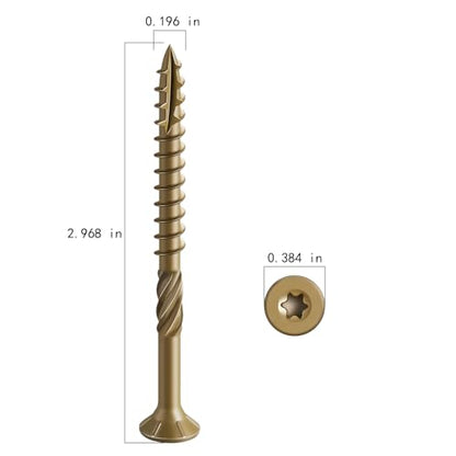 Wensilon #10 * 3" Deck Screws, (137pcs) 2 lbs.Exterior Wood Screws, Rust Resistant epoxy Coated, Bronze, T25 Star Bit - color: Yellow, size: 10*3