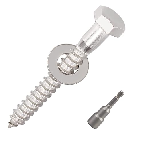 20-Sets 1/4 x 2-1/2" Hex Head Lag Screws & Flat Washers, Heavy Duty Lag Wood Screws, 304 Stainless Steel (18-8), 1/4" Bolt - size: 1/4 x 2-1/2