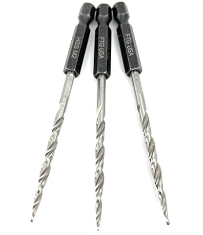 FTG USA 3Pc #6 (9/64") Replacement Countersink Drill Bit Set Tapered Bits - size: #6 (9/64"), style: 3 Bits w/o cutter