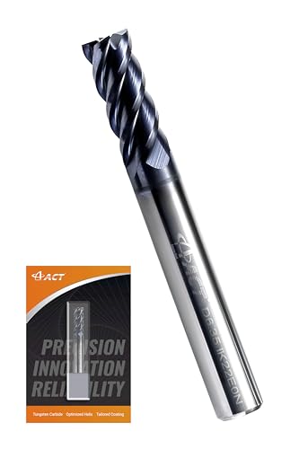 ACCUCUT I4KES 1/4” Carbide Square End Mill - 4 Flute Milling Bit for Steel, Forge Steel, Copper, Alloys & Materials < HRC 50-45 Degree Helix, AlTiCrN Coating CNC Router Bit - size: 1/4 in