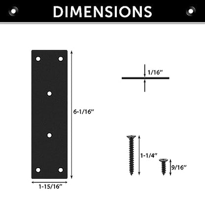 4 Pcs Flat Straight Mending Metal Plate 1-15/16" x 6-1/16", Heavy Duty Black Straight Bracket, Repair Joining Fixing Brace for Wooden Furniture，6 Holes with 2 Sizes Screws