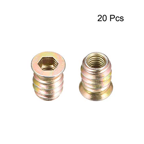uxcell Wood Furniture M6x15mm Threaded Insert Nuts Interface Hex Socket Drive 20pcs - size: M6x15mm