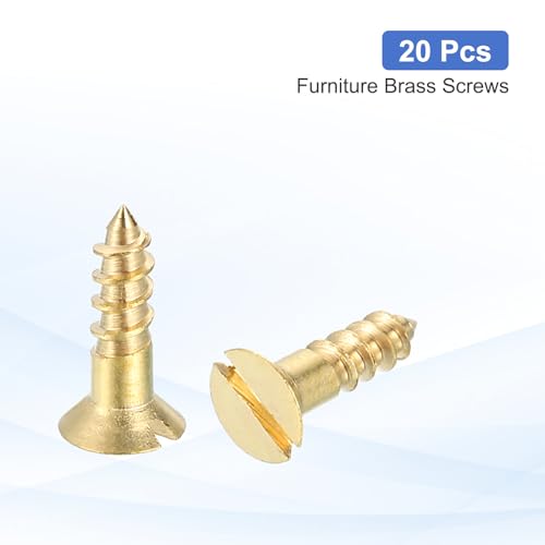 MECCANIXITY 20 Pcs Brass Screws, M3 x 10mm Solid Slotted Drive Flat Head Self-Tapping Wood Screw Fasteners for Woodworking Furniture Repair Photo Frame Drywall Home Appliances, Gold - size: M3 x 10mm
